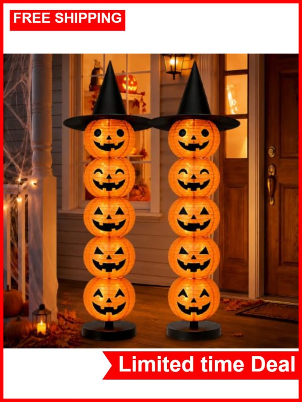 Halloween Paper Lanterns 10-Pack Light Up Pumpkin Decor DIY Faces
